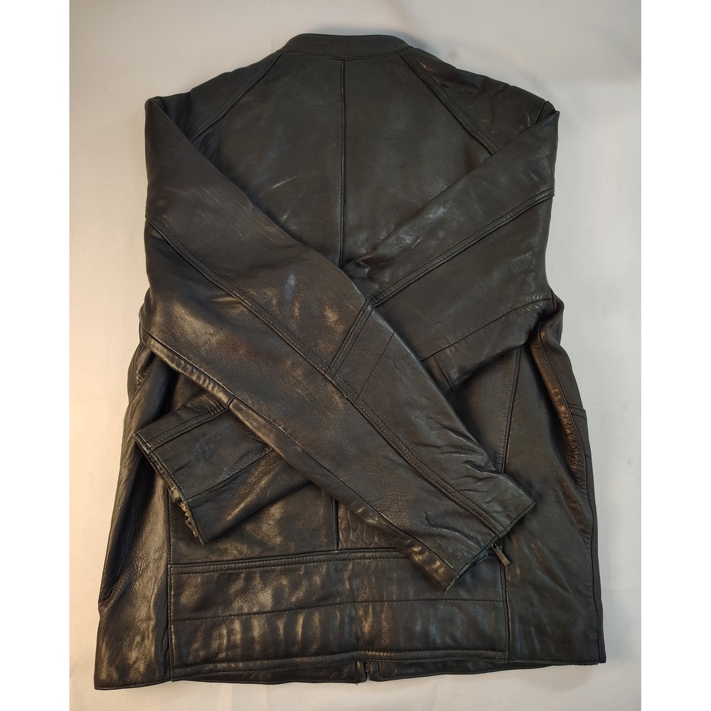 Kenneth Cole Reaction Mens Black Genuine Leather Cafe Racer Moto Jacket Size M - Picture 7 of 7
